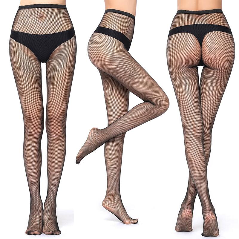 

1pair Simple Fishnet Tights, Black