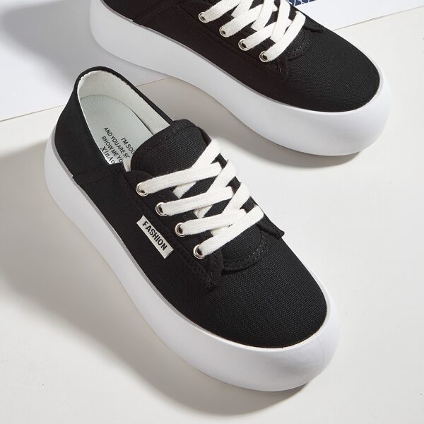 

Minimalist Lace Up Front Canvas Shoes, Black