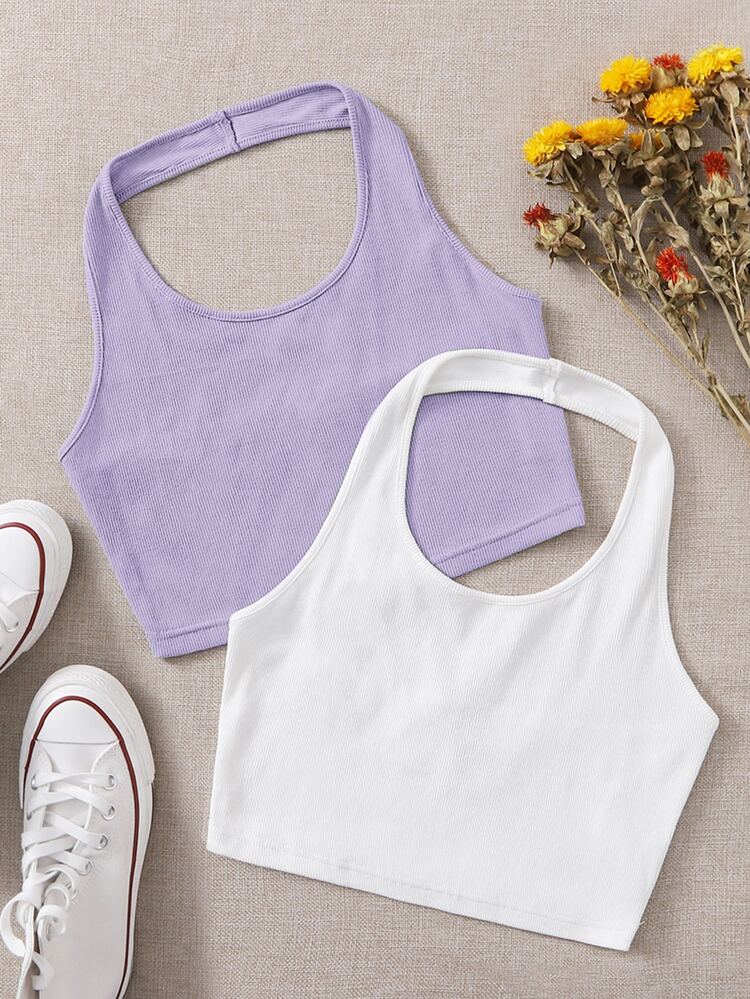 Muchica 2 Packs Women Solid Color Halter Top - Multicolor - View 1