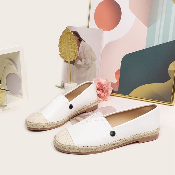 

Button Decor Espadrille Flats, White