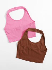 SHEIN EZwear 2 件装女式纯色吊带上衣 - 彩色 - 查看 2
