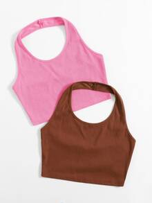 SHEIN EZwear 2 件装女式纯色吊带上衣 - 彩色 - 查看 3