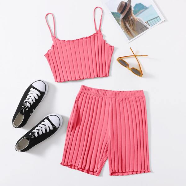 

Lettuce Trim Cami Top & Biker Shorts Set, Watermelon pink
