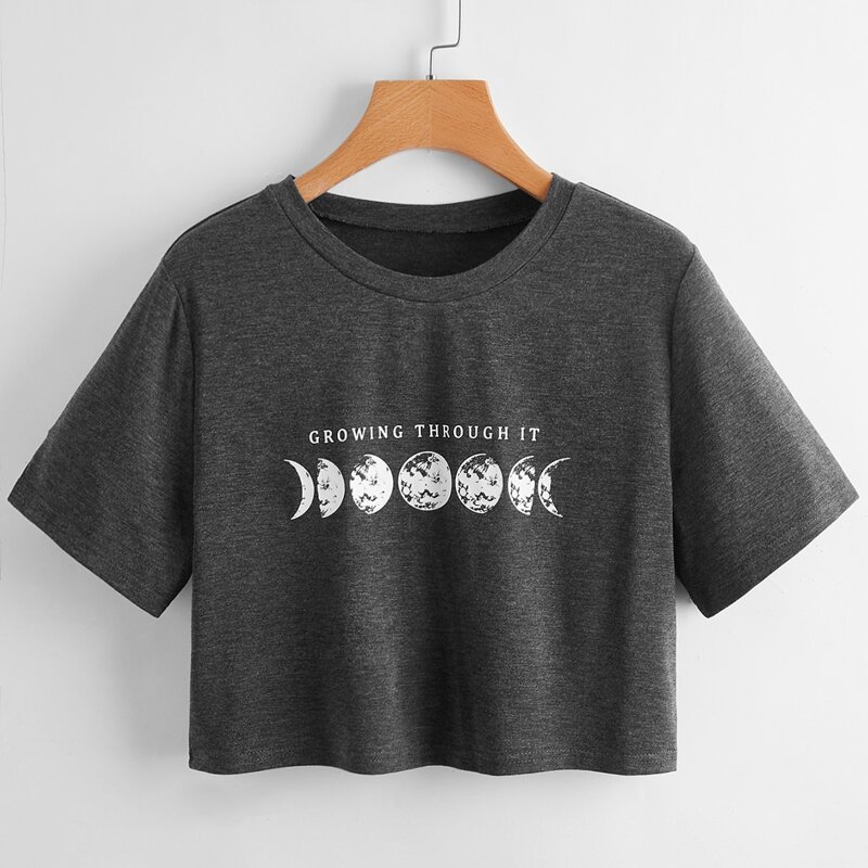 

Letter Moon Graphic Crop Tee, Dark grey