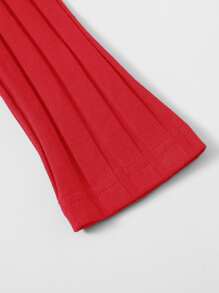 SHEIN EZwear One Shoulder Rib-knit Crop Top - Red - View 3