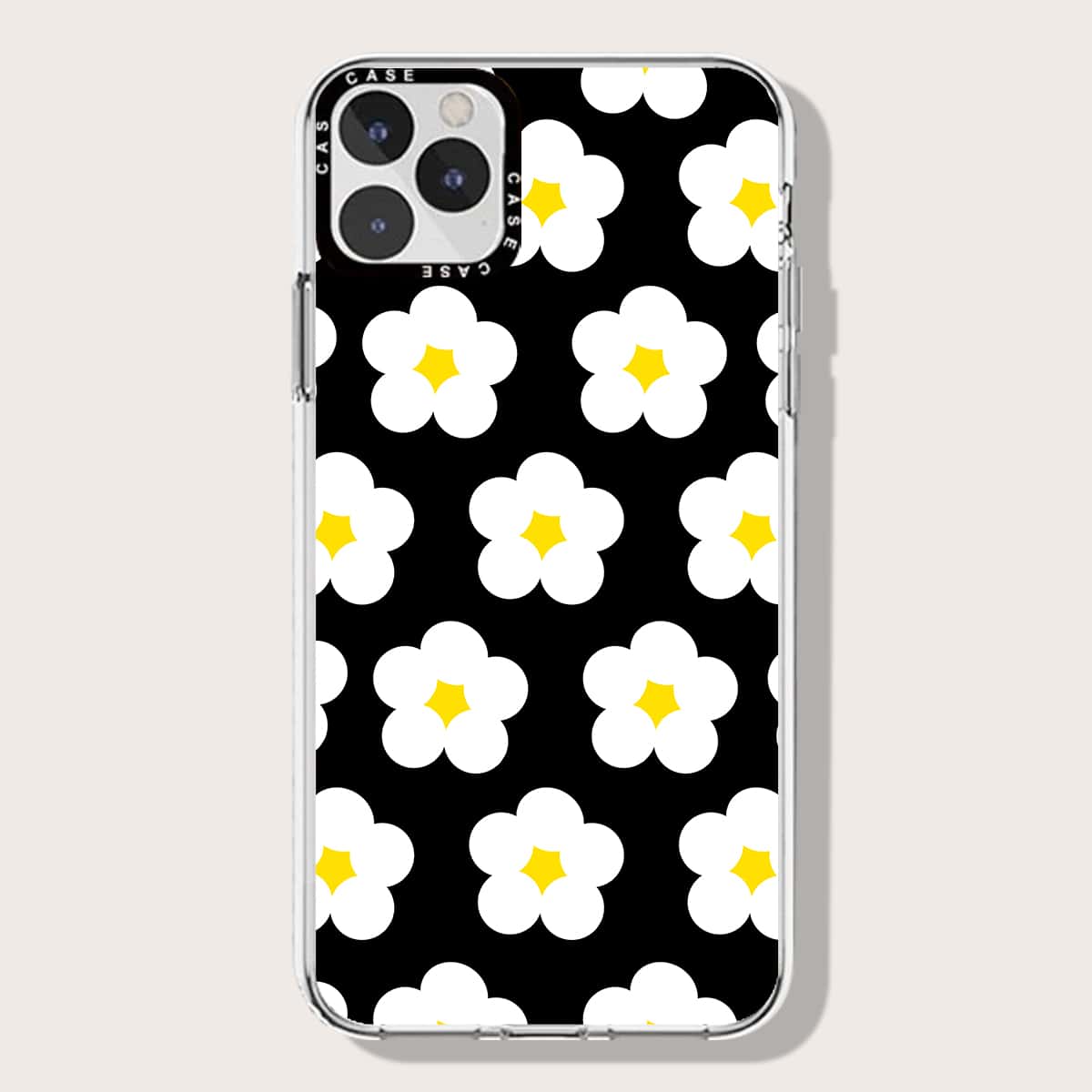 

1pc Flower Pattern Phone Case, Black