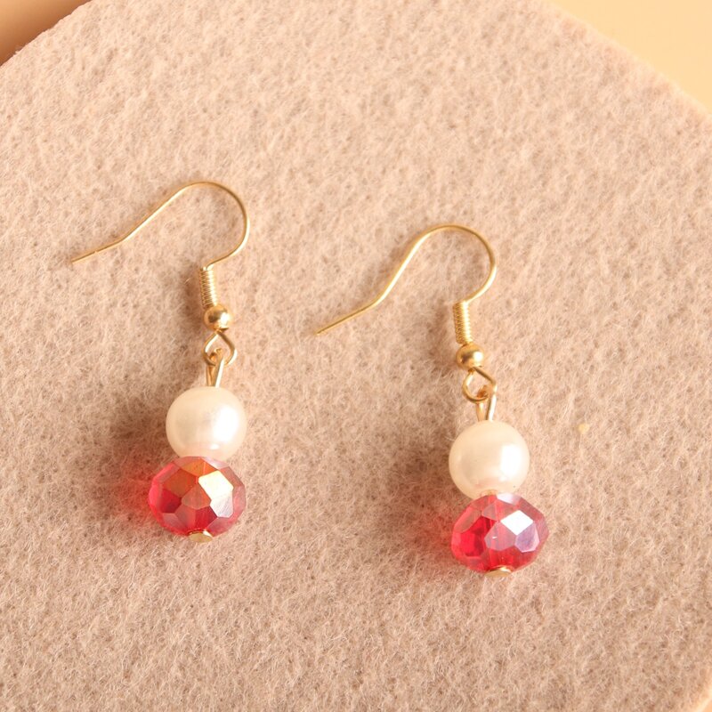 

Faux Pearl & Crystal Decor Drop Earrings, Red