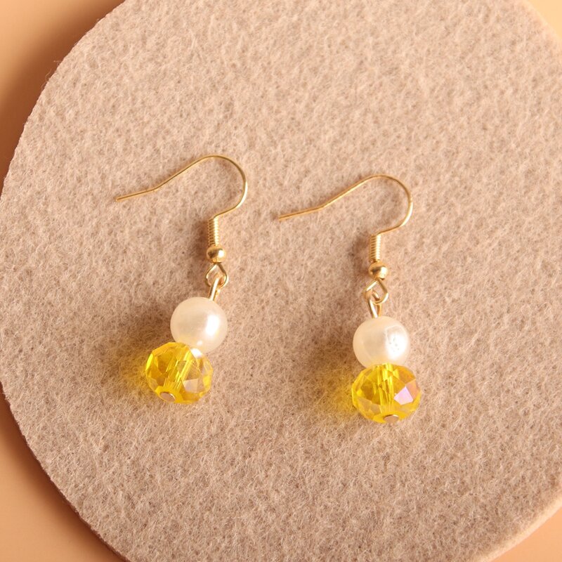 

Faux Pearl & Crystal Decor Drop Earrings, Yellow