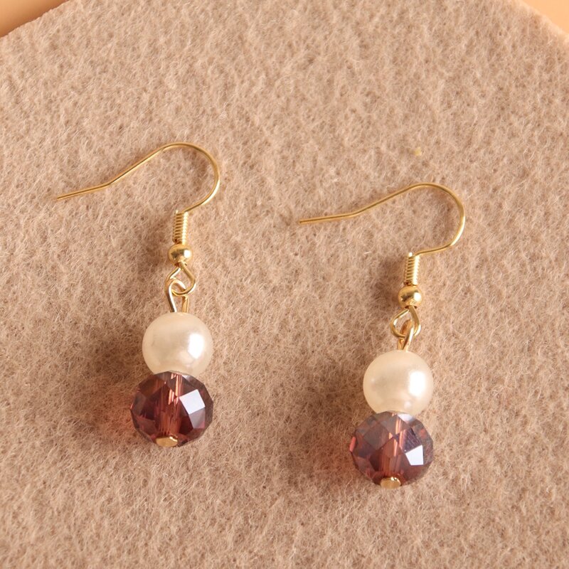 

Faux Pearl & Crystal Decor Drop Earrings, Mauve purple