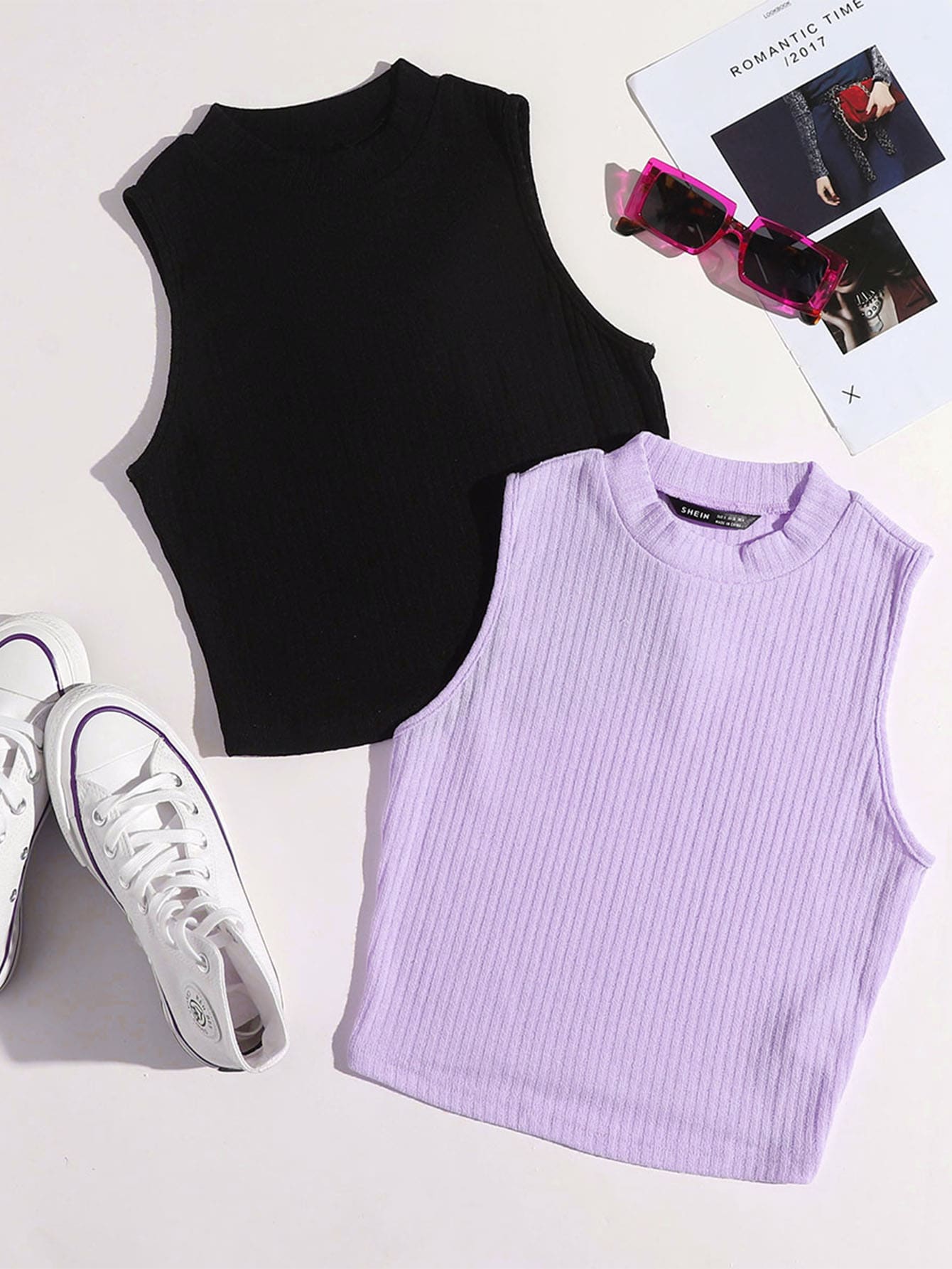 SHEIN EZwear Camis Rib-Knit Plain Casual - MultiWarna - View 1