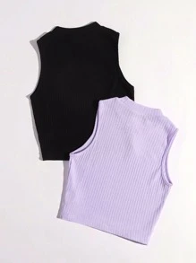 SHEIN EZwear Camis Rib-Knit Plain Casual - MultiWarna - View 2