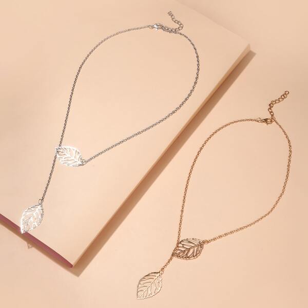 

2pcs Leaf Pendant Necklace, Multicolor