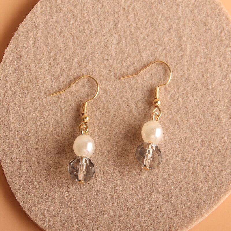 

Faux Pearl & Crystal Decor Drop Earrings, Light grey