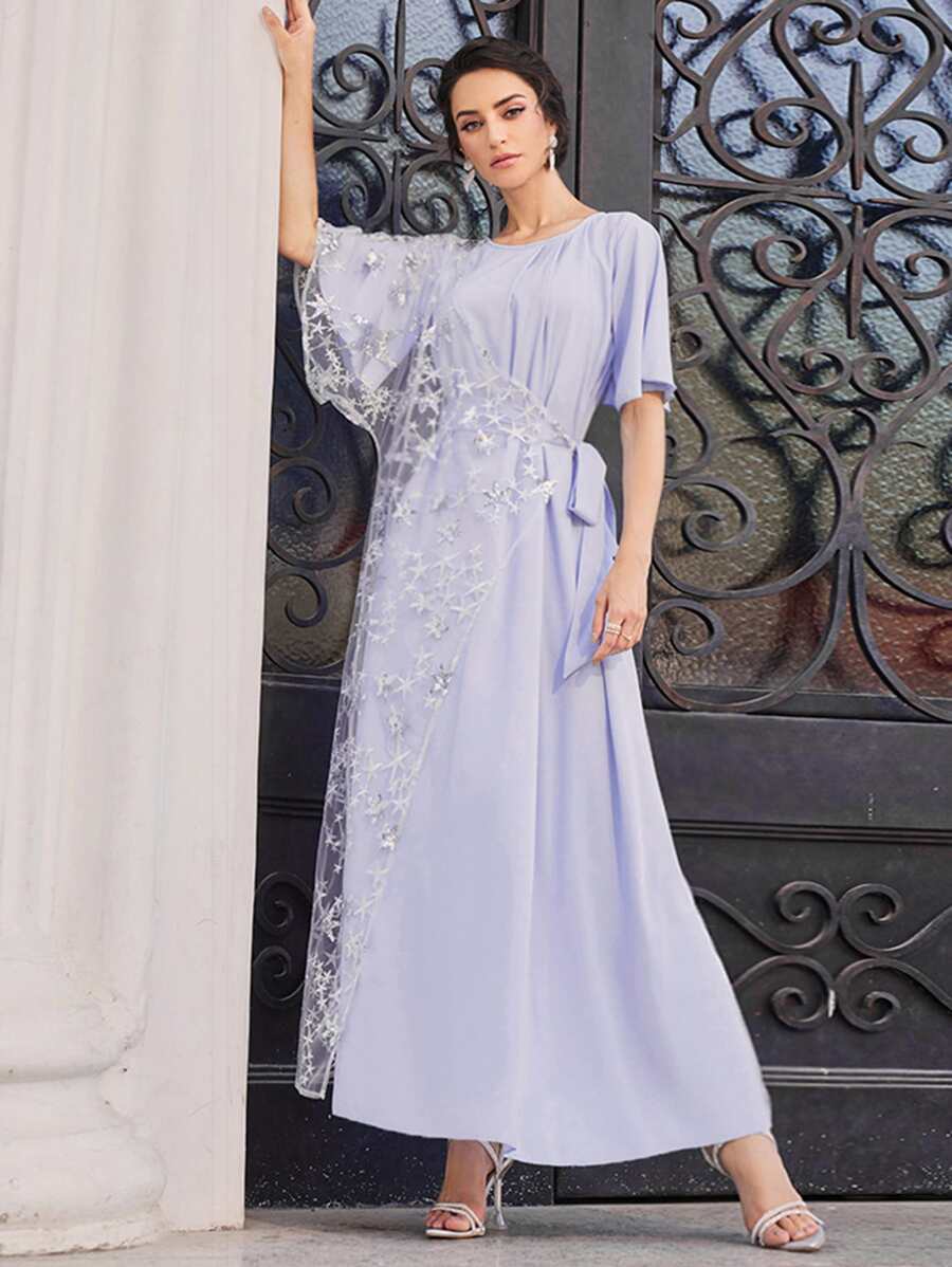 SHEIN Mesh Galaxy Print Dress - Baby Blue - View 1