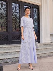 SHEIN Mesh Galaxy Print Dress - Baby Blue - View 3