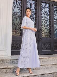 SHEIN Mesh Galaxy Print Dress - Baby Blue - View 4