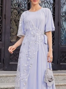 SHEIN Mesh Galaxy Print Dress - Baby Blue - View 5