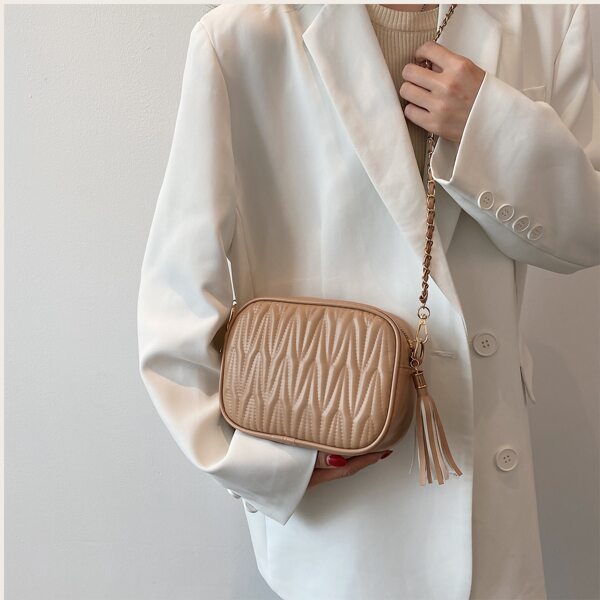 

Tassel Charm Quilted Chain Bag, Khaki