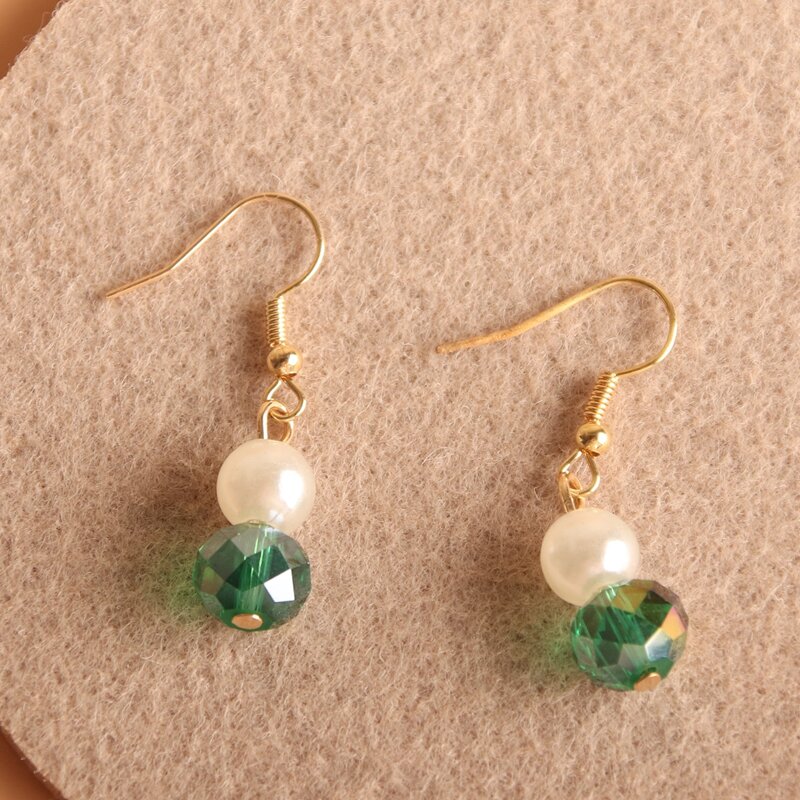

Faux Pearl & Crystal Decor Drop Earrings, Green