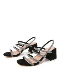 McKoine صندل بكعب سميك ورباط كاحل مزين بحجر الراين