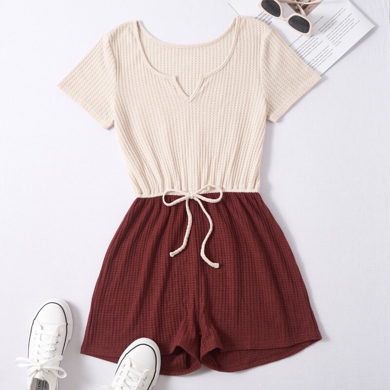 

Colorblock Waffle Knit Romper, Multicolor