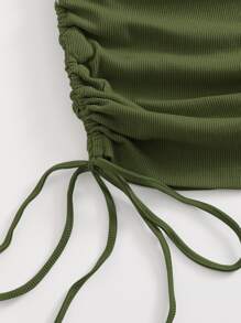 SHEIN BAE 單肩抽褶結飾包臀洋裝 - 軍綠色 - 查看 3