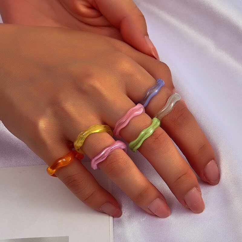 

7pcs Resin Ring, Multicolor