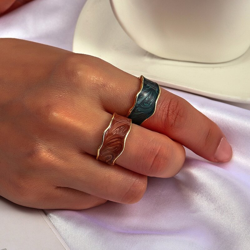 

2pcs Graphic Cuff Ring, Multicolor