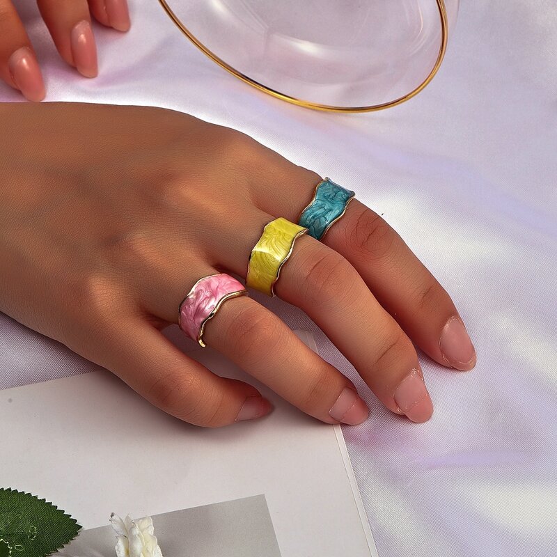 

3pcs Graphic Cuff Ring, Multicolor