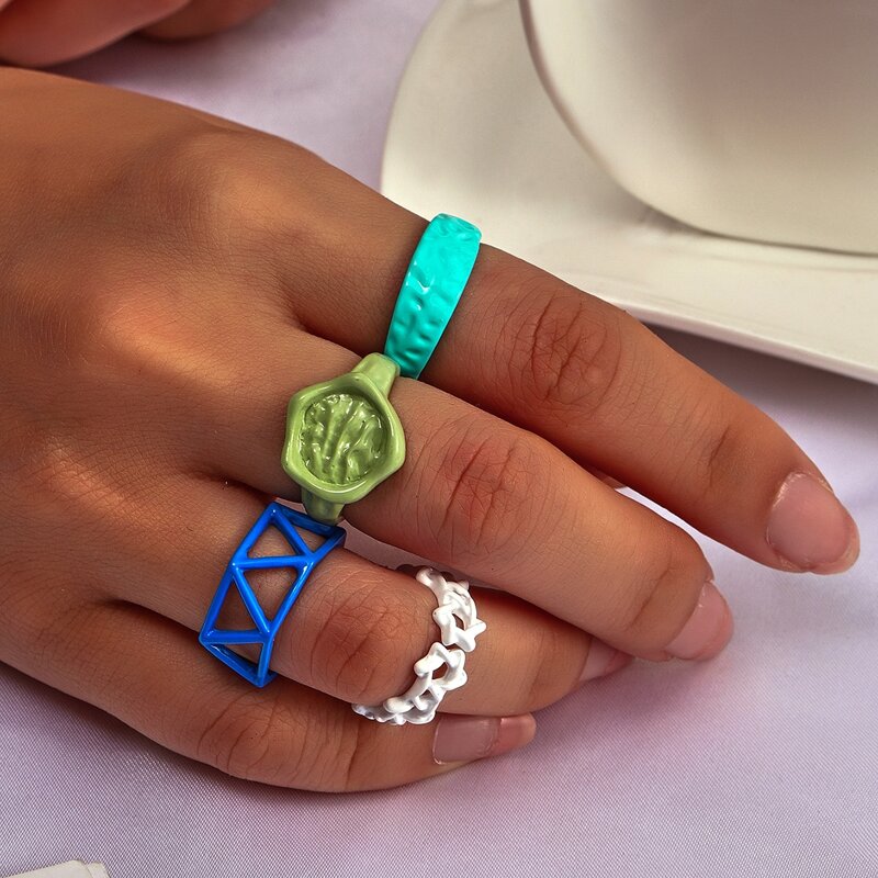 

4pcs Geo Design Ring, Multicolor