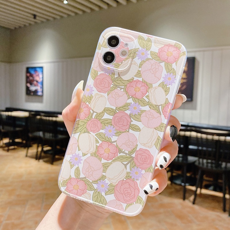 

1pc Flower Graphic Phone Case, Pink