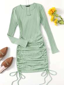 SHEIN EZwear Vestido ajustado con fruncido lateral con cordón - verde menta - Ver 1