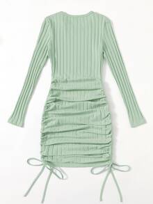 SHEIN EZwear Vestido ajustado con fruncido lateral con cordón - verde menta - Ver 2
