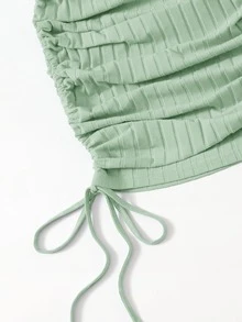 SHEIN EZwear Vestido ajustado con fruncido lateral con cordón - verde menta - Ver 3