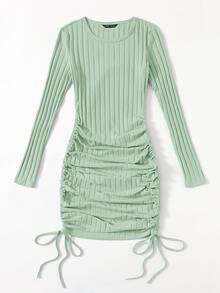 SHEIN EZwear Vestido ajustado con fruncido lateral con cordón - verde menta - Ver 4