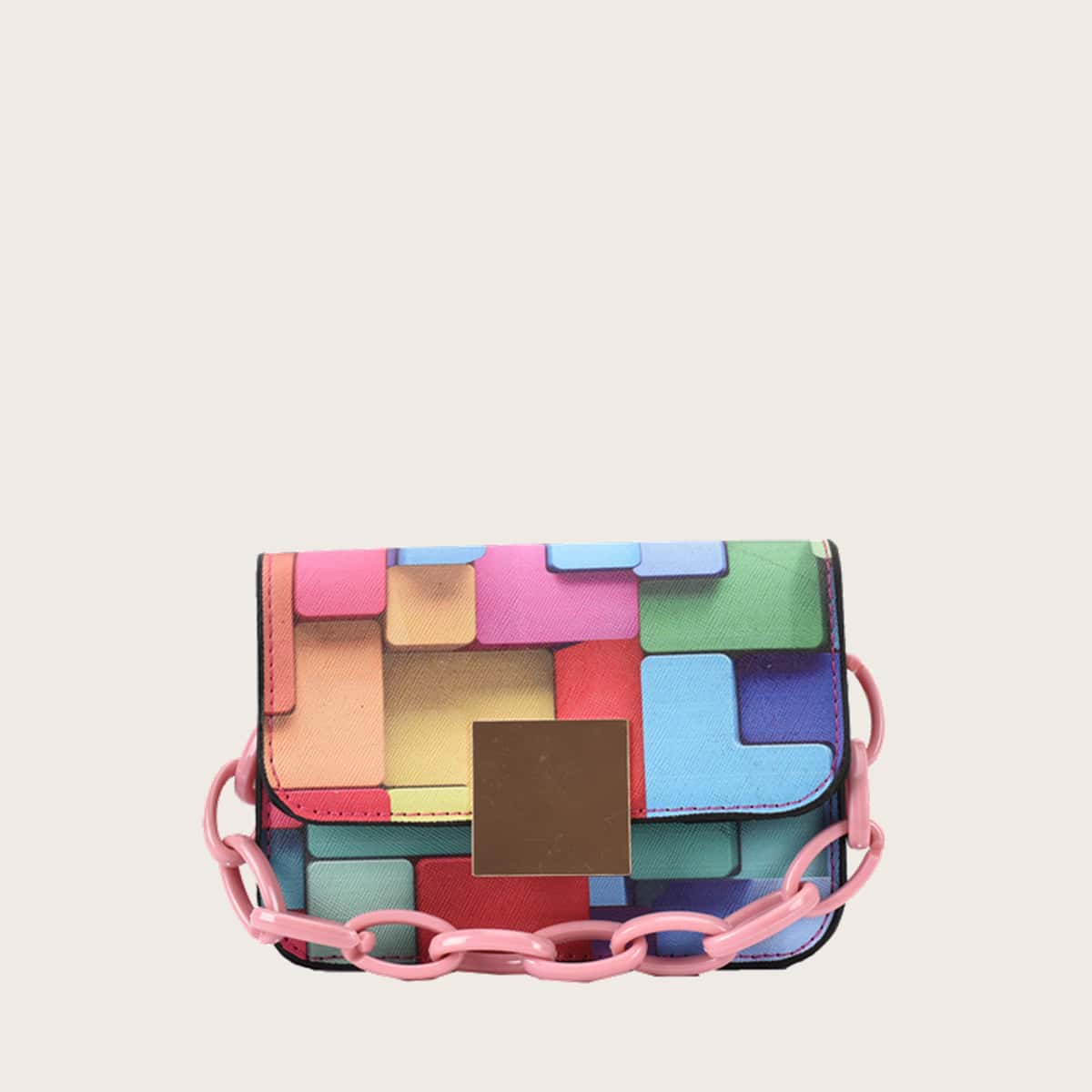 

Color Block Satchel Bag, Pink