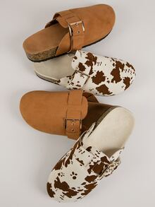 Cow Print Buckled Mule Flats - Multicolor - View 2