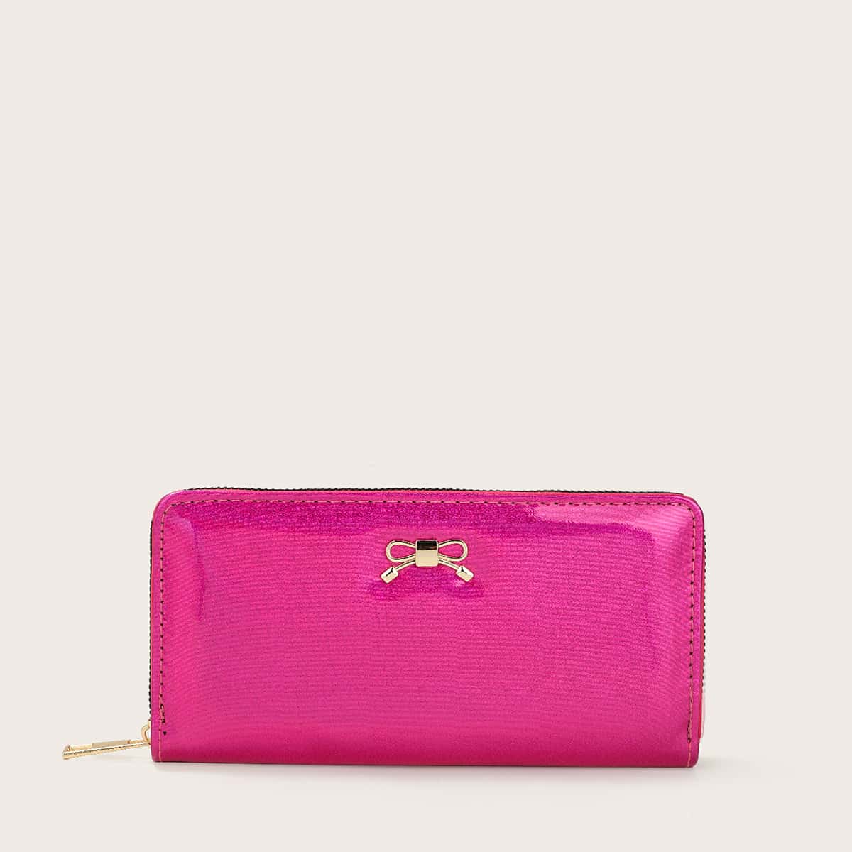 

Metal Bow Decor Long Wallet, Hot pink