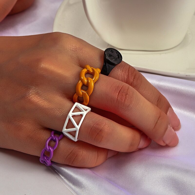 

4pcs Chain Design Ring, Multicolor