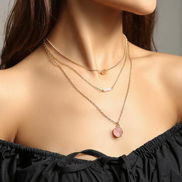 

Faux Pearl Decor Layered Necklace, Gold