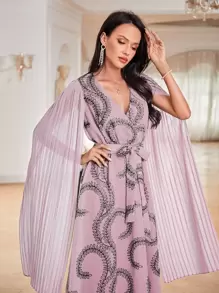 Al Najma 派對腰帶 百褶 交叉植物土耳其長衫&阿拉伯傳統長衫 - 粉色 - 查看 6