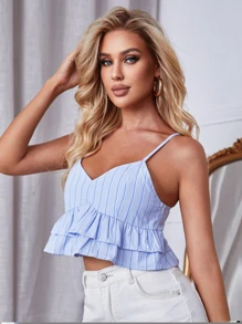 Top de tirantes de rayas bajo a capas - Celeste - Ver 3