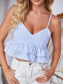 Top de tirantes de rayas bajo a capas - Celeste - Ver 4