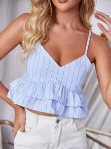 Top de tirantes de rayas bajo a capas - Celeste - Ver 5