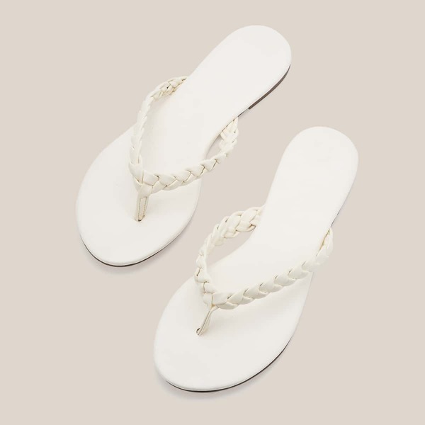 

Minimalist Braided Strap Thong Sandals, White
