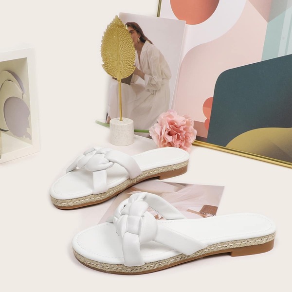 

Minimalist Braided Design Slide Sandals, White