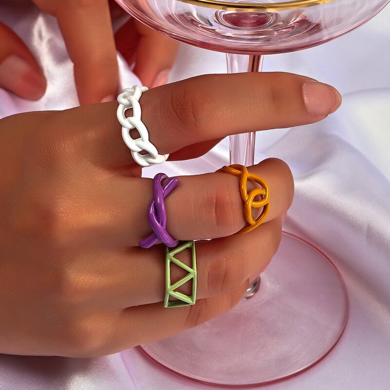 

4pcs Chain Design Ring, Multicolor