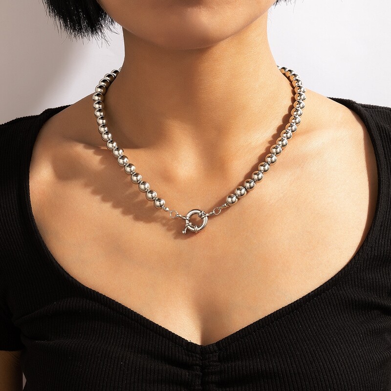 

Metal Beaded Necklace, Silver