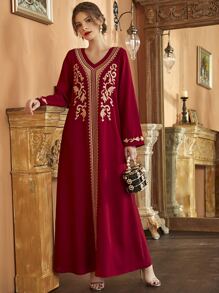 Al Najma Vestido túnico con bordado escote V - Burdeos - Ver 1