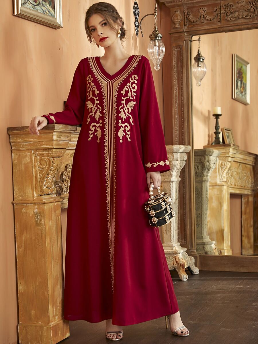 Al Najma Vestido túnico con bordado escote V - Burdeos - Ver 1